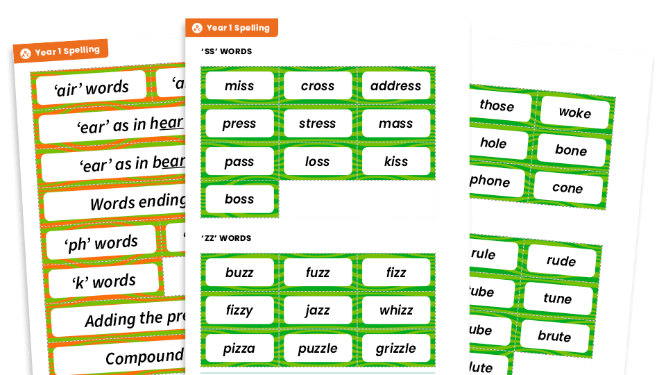 Year 1 Spellings and Patterns – Word Cards and Activities Pack