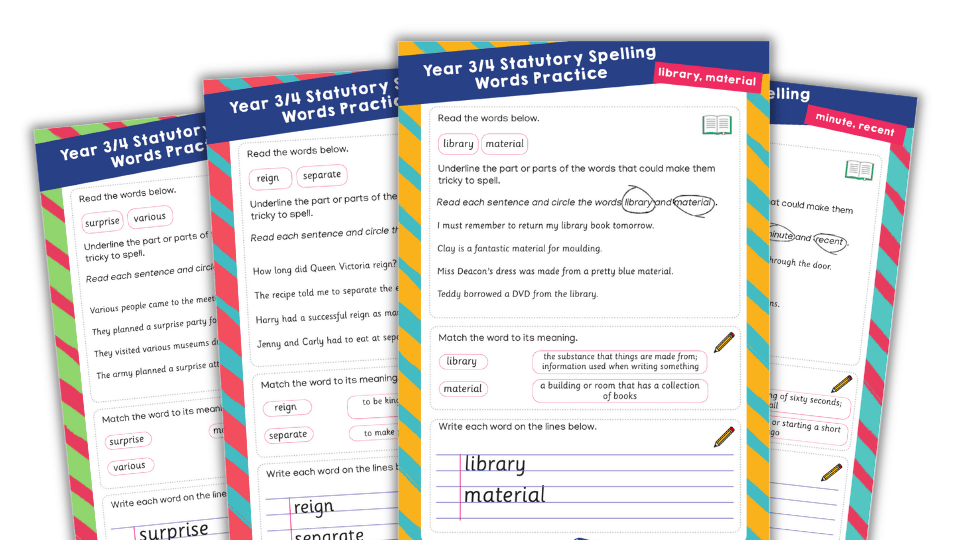 image of Year 3 and 4 Spelling List – SSW Worksheets (Practice Pack 12)