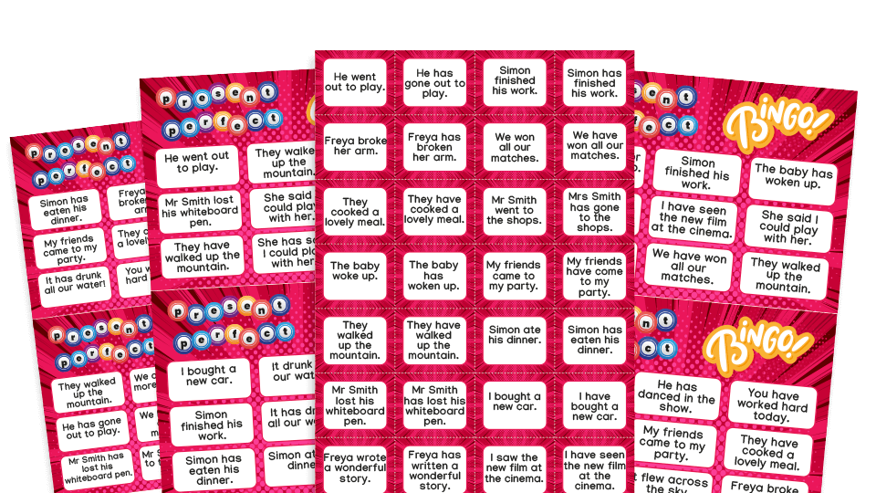 image of Present perfect tense KS2 – Year 3 bingo grammar game