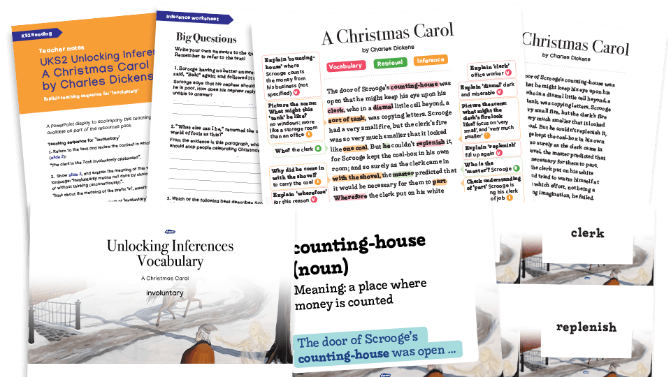 Year 5/6 A Christmas Carol Reading Comprehension Pack – UKS2 Unlocking Inference Worksheets