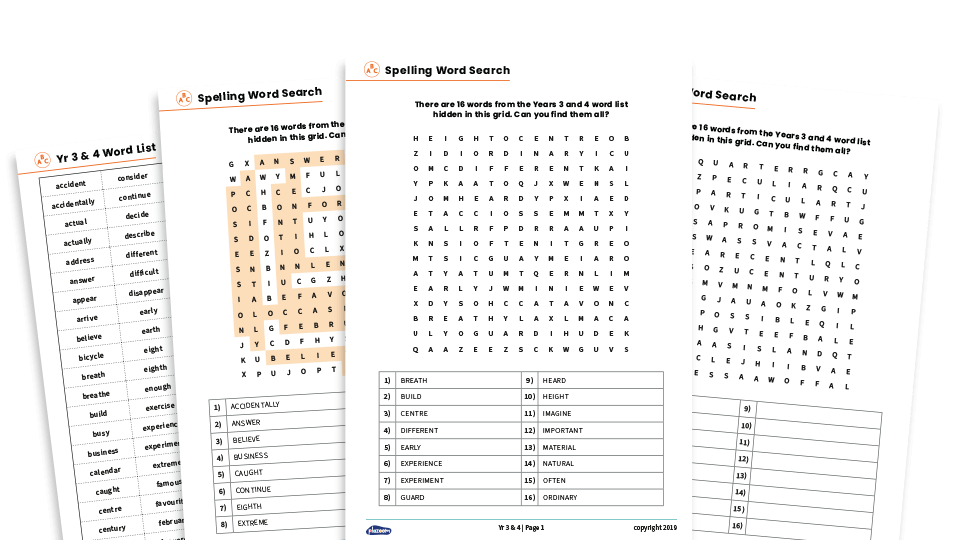 Year 3 And 4 Spelling List Word Search Revision Pack Plazoom