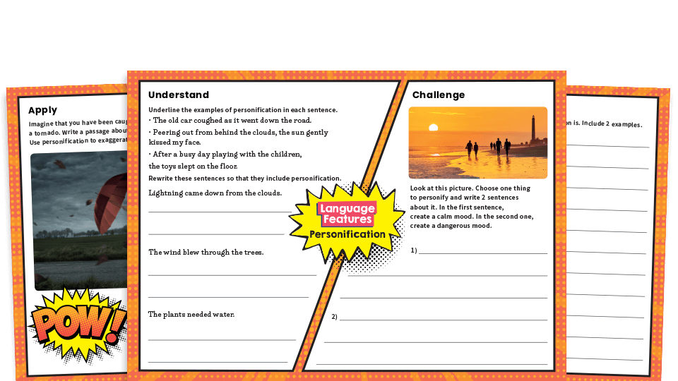 image of Personification KS2 – Writing features challenge mat worksheets
