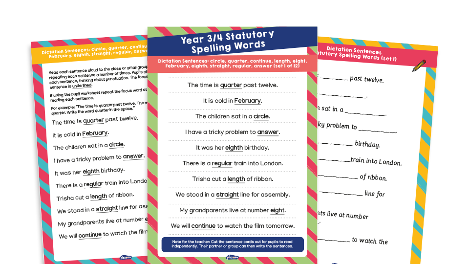 Year 3 And 4 SSW Dictation Sentences Statutory Spelling Words 