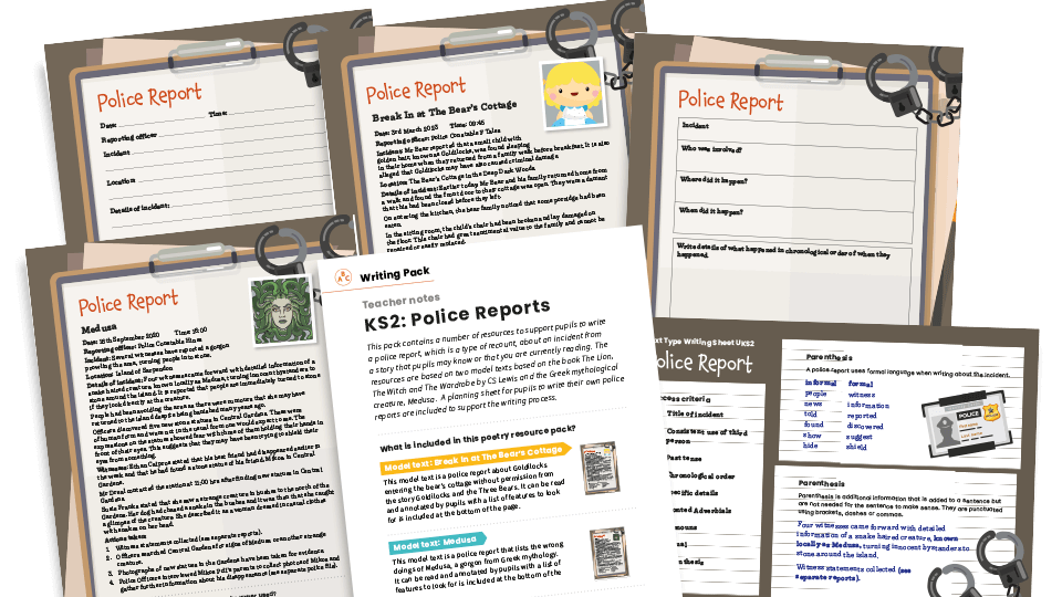 image of Police Reports, Goldilocks/Medusa - KS2 Text Types: Writing Planners and Model Texts