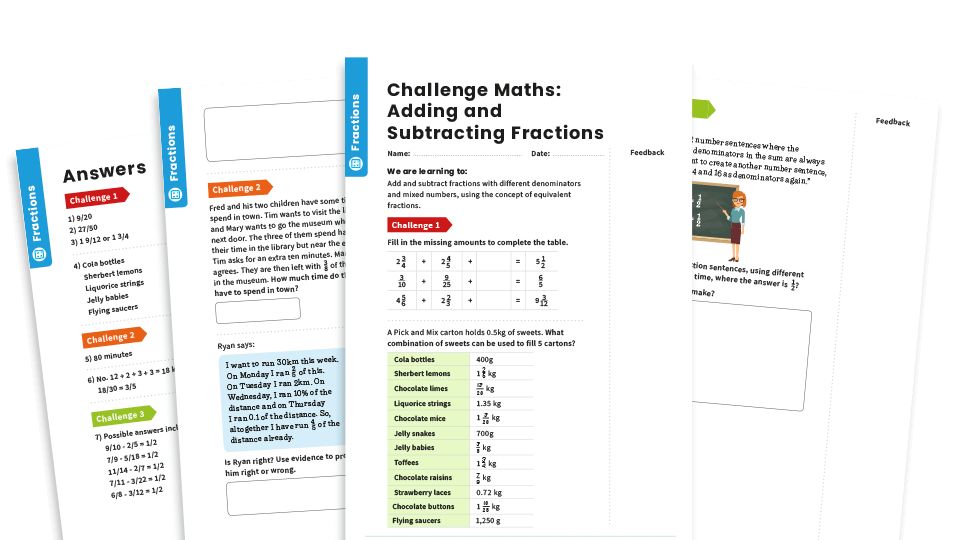 Adding and Subtracting Fractions: Y6 – Fractions – Maths Challenge ...