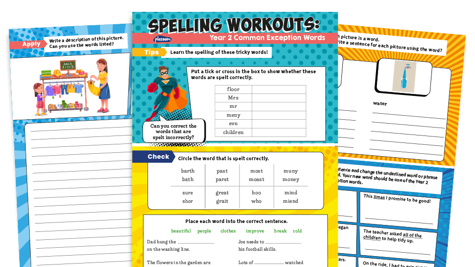 year 2 common exception words ks1 spelling worksheets