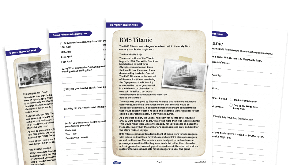 rms titanic ks2 reading comprehension worksheets history topic plazoom