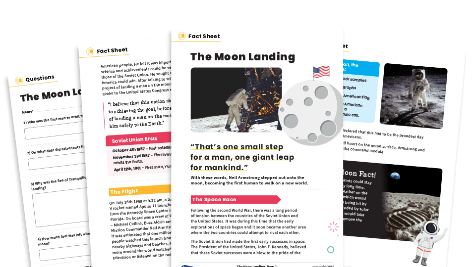 The Moon Landing – Ks2 Non-fiction Reading Comprehension Worksheets 