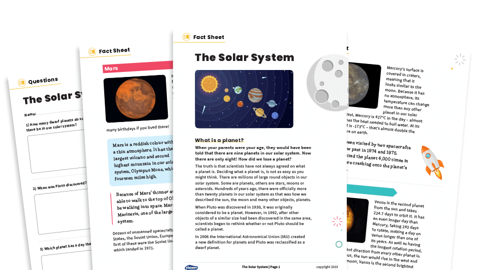 The Solar System Ks2 Non Fiction Reading Comprehension Worksheets Pack Space Plazoom