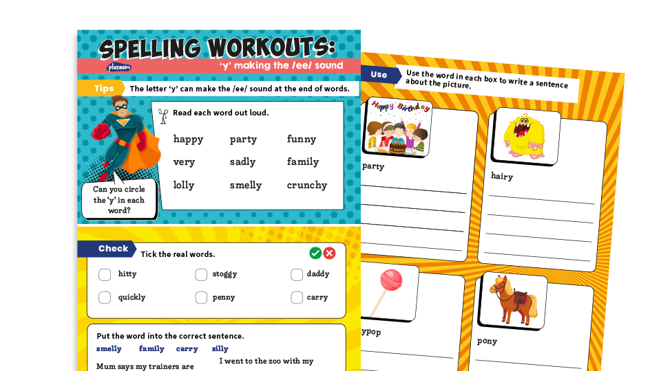 Year 1 ‘y’ making /ee/ sound: KS1 Spelling Worksheets | Plazoom