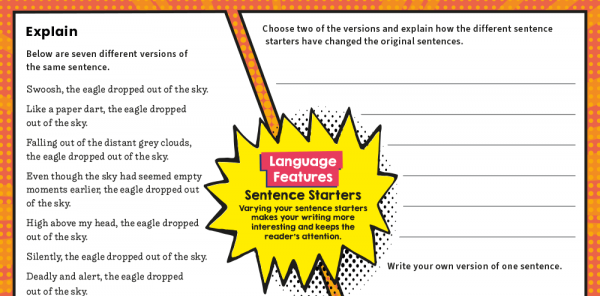 Varying Sentence Starters – KS2 Writing Features Challenge Mat