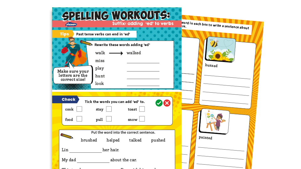 Adding -ed to Verbs Year 2 Suffix Worksheets | Plazoom