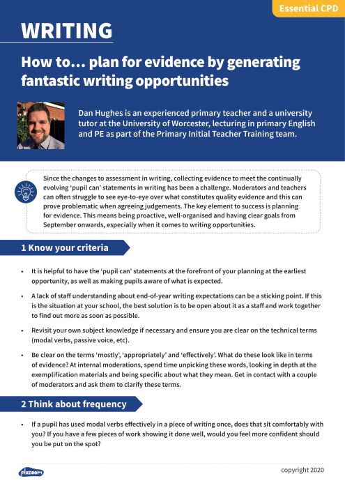 plan for evidence by generating fantastic writing opportunities CPD ...